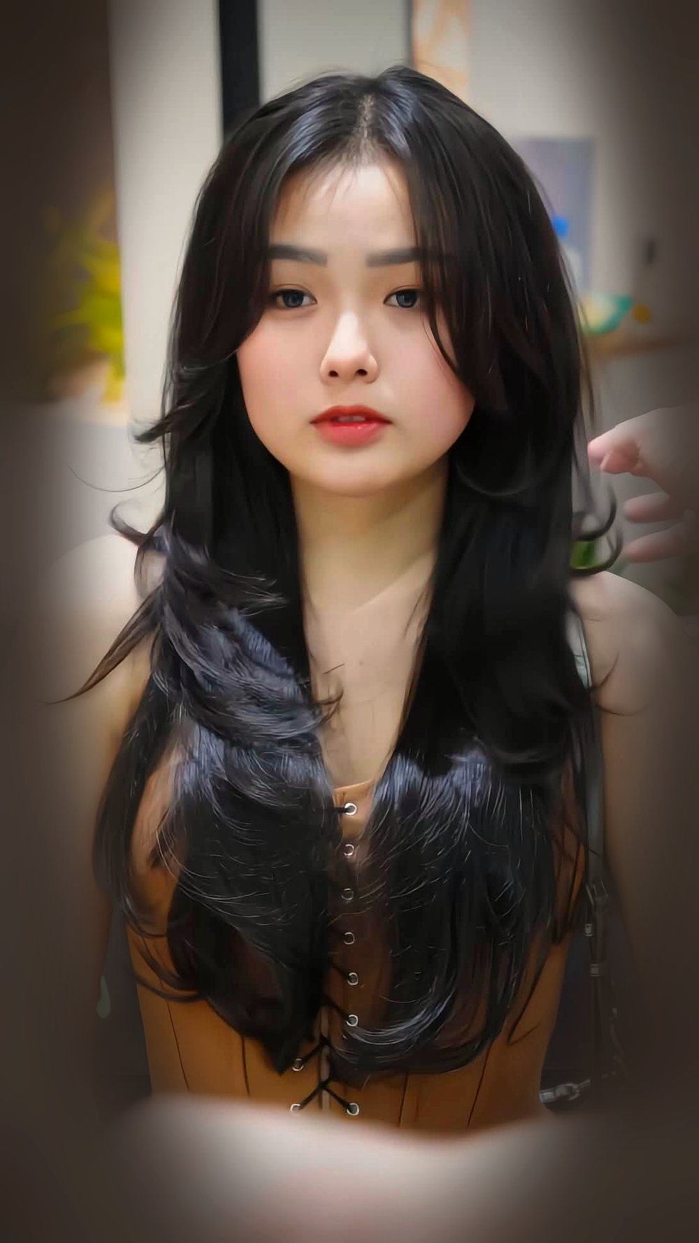 Tóc layer nhuộm đen ánh xanh tại TRIO Hair Studio