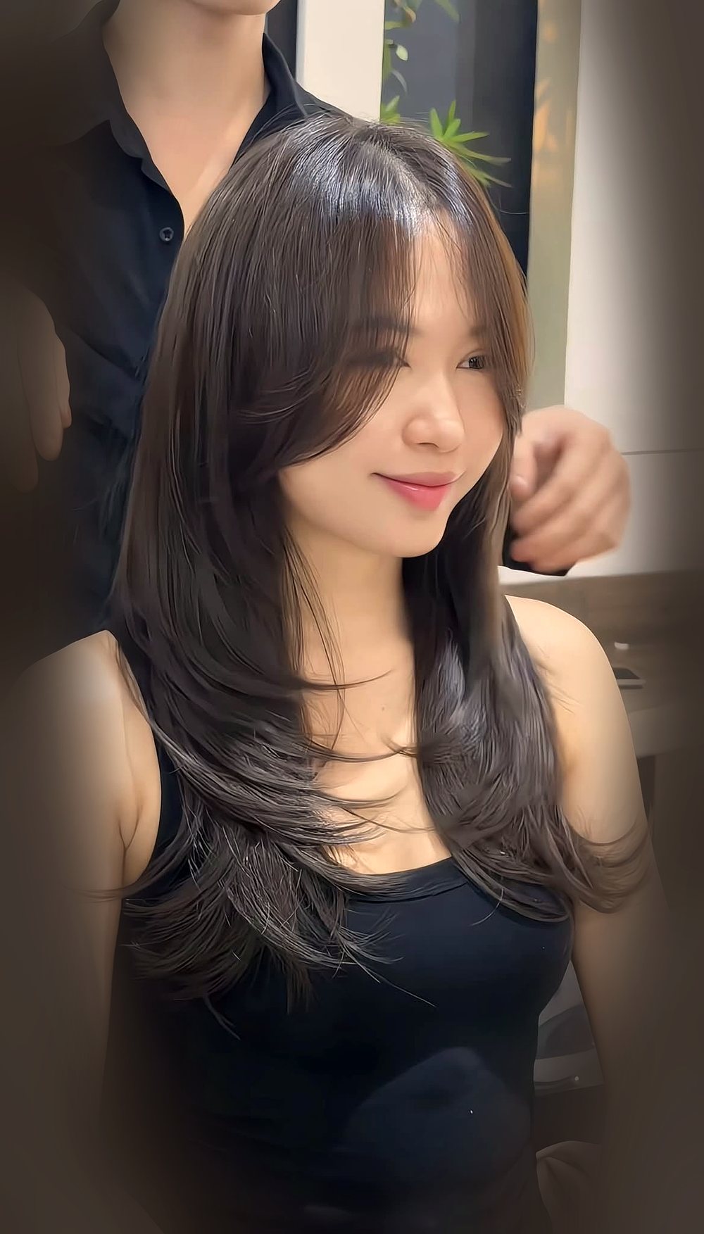 Tóc layer nhuộm nâu khói lạnh tại TRIO Hair Studio
